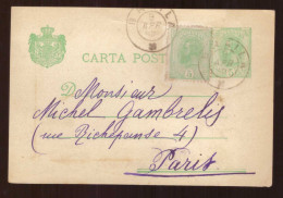 Roumanie Entier Postal  Cachet Braila 1908 + Complément D' Affranchissement , Pour Paris France - Covers & Documents