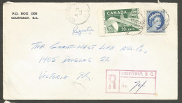 1962 Registered Cover 25c Paper/Wilding CDS Courtenay To Victoria BC - Postal History