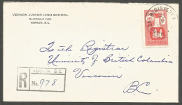 1963 Vernon Junior High School Registered Cover 25c Chemical To Vancouver BC - Postal History