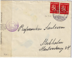 FINLAND - 1941 - Censored Cover From HELSINKI To Stockholm, Sweden Franked 2x2Mk - Storia Postale