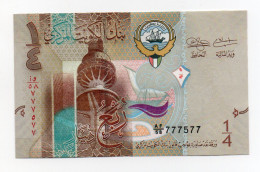 Kuwait Banknotes -  1/4 Dinar - Fancy Number 777577 - ND 2014 - UNC #5 - Koweït