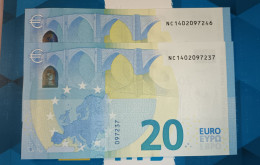 2x 20 EURO AUSTRIA N009 D1 NC1402097237 / NC1402097246 - UNC - FDS - NEUF - 20 Euro