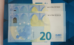 2x 20 EURO AUSTRIA N010 A4 NC4106101022 / NC4106101013 - UNC - FDS - NEUF - 20 Euro