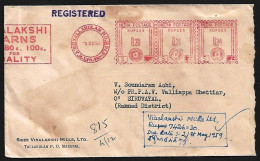 India 1958 Registered Franking Cover (20+21+24 Paisa), Due Date Payment 1959, Madurai To Ramnad (**) Inde Indien - Lettres & Documents