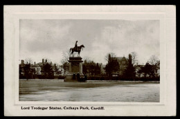 Ref 1632 - 1912 Real Photo Postcard - Lord Tredegar Statue - Cathays Park Cardiff - Wales - Glamorgan