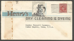 1943 Henry's Dry Cleaning Illustrated Advertising Cover 4c War Winnipeg Manitoba - Histoire Postale