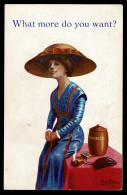 Ref 1632 - Early Comic Romantic Reg Paterson Postcard - "What More Do You Want?" Lady & Hat - Bandes Dessinées