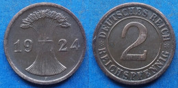 GERMANY - 2 Reichspfennig 1924 F KM# 38 Weimar Republic Reichsmark Coinage (1924-1938) - Edelweiss Coins - 2 Renten- & 2 Reichspfennig