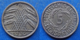 GERMANY - 5 Reichspfennig 1935 D KM# 39 Weimar Republic Reichsmark Coinage (1924-1938) - Edelweiss Coins - 5 Rentenpfennig & 5 Reichspfennig