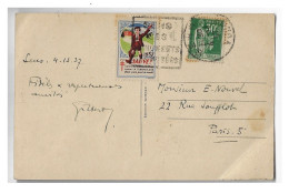 SENS Yonne Carte Postale Moins De 5 Mots Ob 4 12 1937 Daguin Erionophilie Etiquette Tuberculose 1937 - 1921-1960: Période Moderne