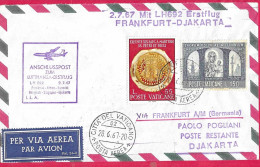GERMANY - ERSTFLUG LUFTHANSA LH 692 FROM FRANKFURT TO DJAKARTA *2.7.67* - COVER MAILED FROM VATICANO - First Flight Covers
