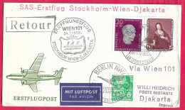 SVERIGE - FIRST FLIGHT SAS FROM STOCKHOLM/WIEN/DJAKARTA *24.1.1958* ON OFFICIAL COVER MAILED FROM GERMANY D.D.R. - Lettres & Documents