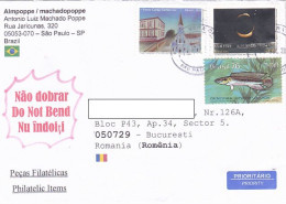 TOWN, SOLAR ECLIPSE, FISH, FINE STAMPS ON COVER, 2022, BRAZIL - Cartas & Documentos