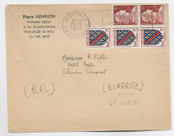 MULLER 6FR ROULETTE PAIRE + BLASON 1FRX3 LETTRE MEC VERSAILLES 22.9.1955 AU TARIF - 1955-1961 Marianne De Muller