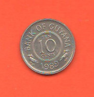 Guyana 10 Ten Cents 1989 Nickel Coin - Guyana
