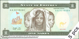 DWN - ERITREA P.1 - 1 Nakfa 1997 UNC - Prefix AA - DEALERS LOT X 5 - Eritrea
