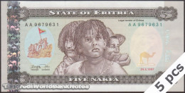 DWN - ERITREA P.2 - 5 Nakfa 1997 UNC - Prefix AA - DEALERS LOT X 5 - Eritrea