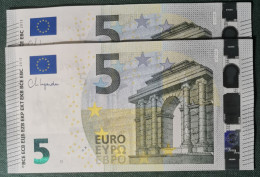 5 EURO SPAIN 2013 LAGARDE V014I4 VB997 CORRELATIVE COUPLE UNEVEN HIGH SERIAL NUMBER SC FDS UNCIRCULATED PERFECT - 5 Euro