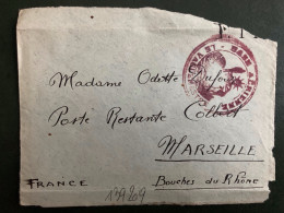 DEVANT Cachet BASE AERIENNNE LE VAGUEMESTRE Pour Odette DUFOUR Poste Restante Colbert MARSEILLE (13) - Poste Aérienne Militaire