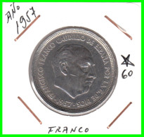 ESPAÑA  ( EUROPA ) -  MONEDA DE 50 Ptas. FRANCO (  NIKEL  ). DEL AÑO 1957 * 60 * ( CANTO ANCHO CIRCULADA ) - 50 Pesetas