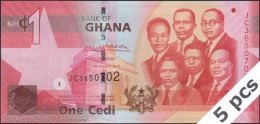 DWN - GHANA P.37g - 1 Cedi 2017 UNC - Various Prefixes - DEALERS LOT X 5 - Ghana