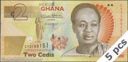 DWN - GHANA P.37Ae - 2 Cedis 2017 UNC - Various Prefixes - DEALERS LOT X 5 - Ghana