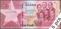 DWN - GHANA P.45 - 1 Cedi 2019 UNC - Various Prefixes - DEALERS LOT X 5 - Ghana