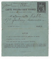 PARIS 84 D De Clichy 50c Chaplain Carte Lettre Pneumatique 3 Lignes Verso Barrées Yv 2553 Ob 17 6 1899 - Pneumatici