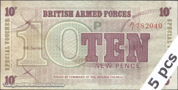 DWN - GREAT BRITAIN (Briish Armed Forces) P.M48 - 10 New Pence ND (1972) VF+  Various Prefixes - DEALERS LOT X 5 - Forze Armate Britanniche & Docuementi Speciali
