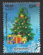 India 2016 Season's Greetings, Gift, Star, Christmas Theme, Tree, Snow Flake, Crystal, Rs 10 Used (**) Inde Indien - Oblitérés