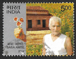 India 2014 Baba Amte, Social Reformer, Flower Plant, Rehab Of Leprosy Patient, Hospital, Hand,Rs 5 Used (**) Inde Indien - Gebraucht