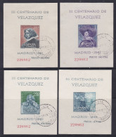 ESPAÑA 1961 - Velazquez Hojas Bloque Mataselladas Edifil 1344/1347 - Blocs & Hojas