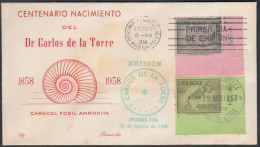 FDC CUBA 1958. CARLOS DE LA TORRE. EDIFIL 760 Y 761. MAGALOCNUS RODENS Y AMMONITES. - FDC