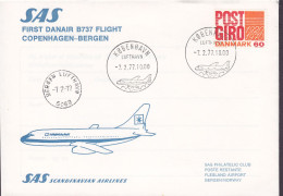 SAS First DANAIR B737 Flight COPENHAGEN-BERGEN Norway Brotype KØBENHAVN LUFTHAVN 1977 Cover Brief (Cz. Slania) - Posta Aerea