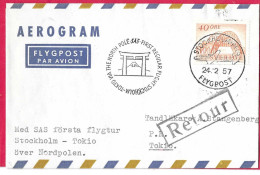 SVERIGE - FIRST NORTH POLE FLIGHT SAS FROM STOCKHOLM TO TOKYO *24.2.1957* ON AEROGRAM - Covers & Documents