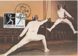 SPAIN. MAXICARD FIRST DAY. BARCELONA 1992 OLYMPIC GAMES. FENCING - Tarjetas Máxima