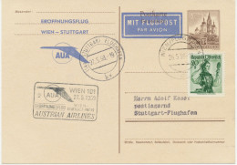 ÖSTERREICH 1958 AUA Erstflug „WIEN – STUTTGART“ Zwischenetappe Der „WIEN – PARIS“-Linie, Zudruck-Postkarte (Auflage 800) - Erst- U. Sonderflugbriefe