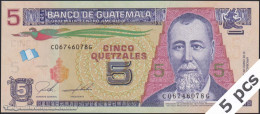 DWN - GUATEMALA P.122Ab - 5 Quetzales 2018 (2020) UNC - Various Prefixes - DEALERS LOT X 5 - Guatemala