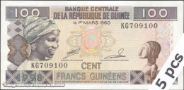 DWN - GUINEA P.35a2 - 100 Francs 1998 UNC - Various Prefixes - DEALERS LOT X 5 - Guinée