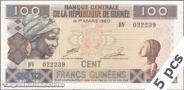 DWN - GUINEA P.35b - 100 Francs 2012 UNC - Various Prefixes - DEALERS LOT X 5 - Guinée