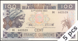 DWN - GUINEA P.A47 - 100 Francs 2015 UNC - Various Prefixes - DEALERS LOT X 5 - Guinée