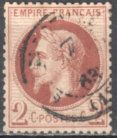 France 1862 Napoleon III - Mi.25 - 2c - Used - Oblitéré - 1863-1870 Napoléon III Lauré