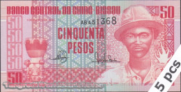 DWN - GUINEA-BISSAU P.10 - 50 Pesos 1990 UNC - Various Prefixes - DEALERS LOT X 5 - Guinea–Bissau