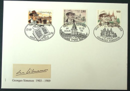 1994 France Georges Simenon Suisse Belgique France FDC Cachet Spécial Sonderstempel - Collections (sans Albums)