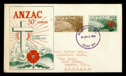 1965 F.D.C. Australian & New Zealand Army Corps WELLINGTON ANZAC Day Cancel 50 Th Jubilee Cross Poppies Military Hat - FDC