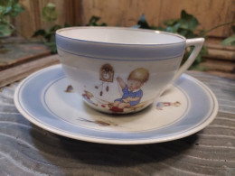 Tasse Et Soucoupe Décor Enfant Jouet Lourioux Porcelaine Limoges - Limoges (FRA)