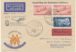 DDR 31.8.1956, Sternflug Zur Leipziger Herbst-Messe Sonderflug-Ersttag Der Deutschen Lufthansa „LEIPZIG-MOCKAU – BERLIN- - Storia Postale