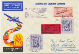 DDR 1957 Leipziger Frühjahrs-Messe Deutsche Lufthansa Ost Ersttag-Sonderflug „LEIPZIG - BERLIN“ Als Eilbote-/Express-Bf - Storia Postale