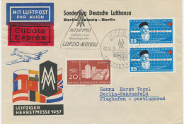 DDR 30.8.1956, Leipziger Herbst-Messe Sonderflug-Ersttag Der Deutschen Lufthansa Ost „LEIPZIG-MOCKAU – BERLIN-SCHÖNEFELD - Lettres & Documents