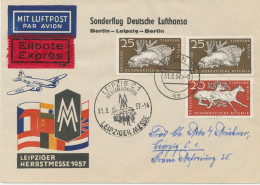 DDR 31.8.1956 Leipziger Herbst-Messe Sonderflug Der Deutschen Lufthansa Ost „BERLIN-SCHÖNEFELD – LEIPZIG-MOCKAU“ Als Eil - Briefe U. Dokumente